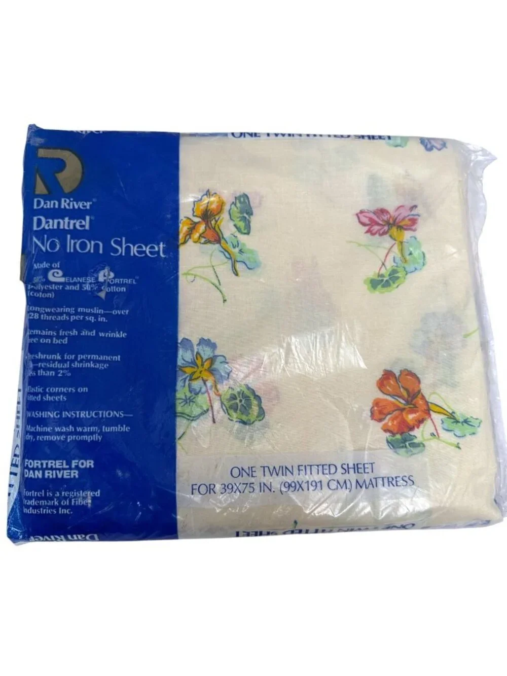 Dan River Twin Fitted Sheet Morning Glory Cream Floral Vintage New